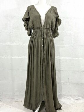 PEACH LOVE CALIFORNIA BOHO DEEP V NECK MAXI DRESS